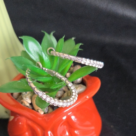 Brighton Jewelry - Brighton Pave Pebble Hoop Earrings With Crystals